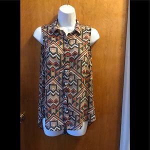 Tribal Aztec multi-color Button down Print blouse
